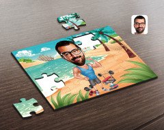 Kişiye Özel Erkek Fitnesscı Karikatürlü Ahşap Puzzle-1