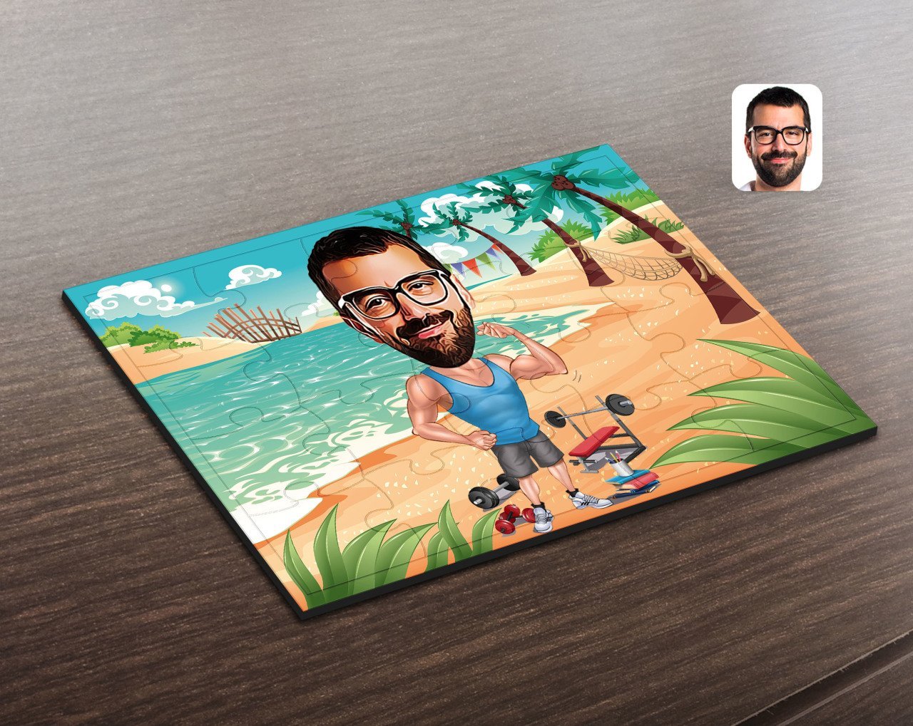 Kişiye Özel Erkek Fitnesscı Karikatürlü Ahşap Puzzle-1
