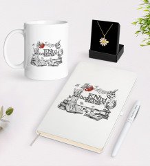 Kişiye Özel En İyi Öğretmen Beyaz Kupa Defter Kalem ve İsimli Papatya Kolye Hediye Seti-8