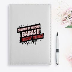 BK Gift Kişiye Özel Dünyanın En Yakışıklı Babası Tasarımlı 2023 Beyaz Deri Ajanda - 2
