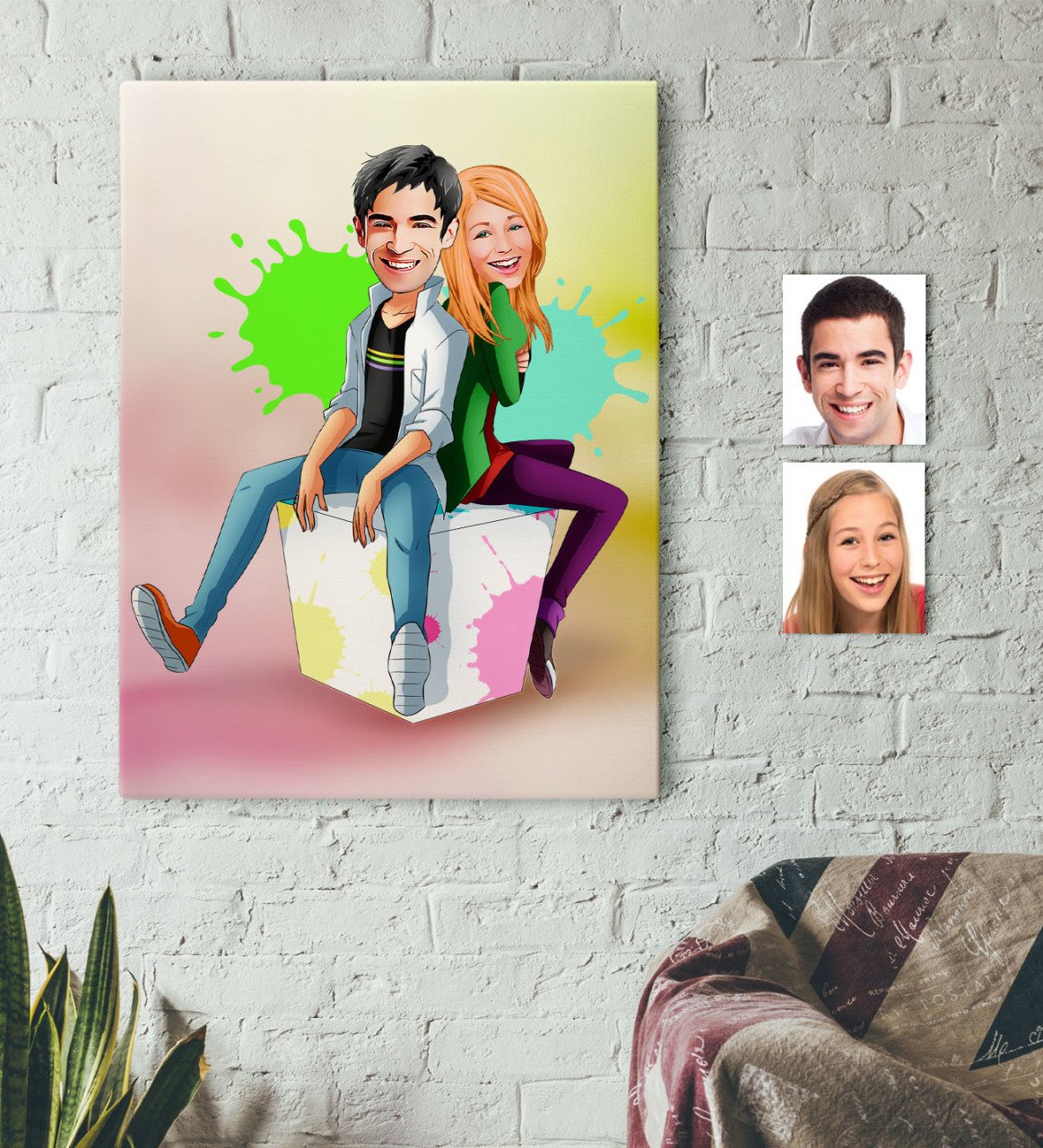 Kişiye Özel Sevgililer Karikatürlü Kanvas Tablo 50x70cm -35