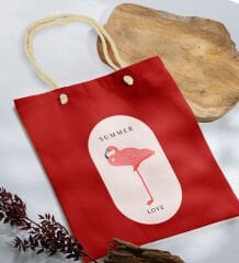 BK Gift Yaz Temalı Kırmızı Halat Saplı Kumaş Plaj Çantası -17, Baskılı Omuz Çantası, Alışveriş Çantası, Arkadaşa Hediye, Sevgiliye Hediye