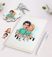 Kişiye Özel Sevgili Karikatürlü Beyaz Defter Kalem ve Anahtarlık Hediye Seti-55