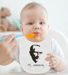 BK Kids Atatürk Temalı Beyaz Bebek Body Zıbın ve Mama Önlüğü Hediye Seti-23