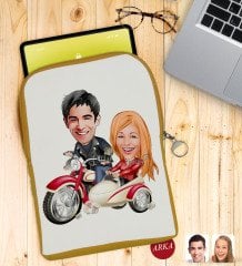 Kişiye Özel Sevgililer Karikatürlü Taşınabilir Koruyucu Tablet Kılıfı & Organizer Çanta - Sarı-12