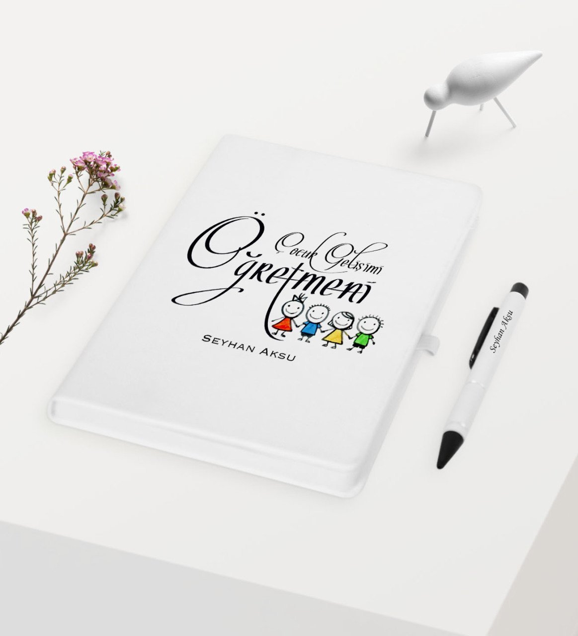 Kişiye Özel Çocuk Gelişimi Öğretmeni Temalı Beyaz Defter Kalem Hediye Seti - 2