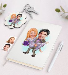 Kişiye Özel Sevgili Karikatürlü Beyaz Defter Kalem ve Anahtarlık Hediye Seti-56