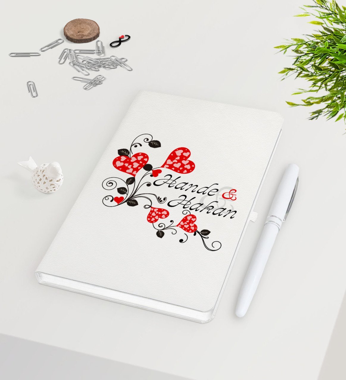 Kişiye Özel Sevgililer Günü Beyaz Defter Kalem Seti-2
