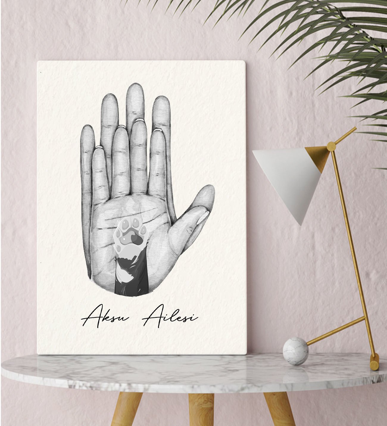 BK Gift Kişiye Özel İsimli Aile ve Pati Tasarımlı Siyah Beyaz Kanvas Tablo-2 30x50, Ev Dekorasyonu, Arkadaşa Hediye