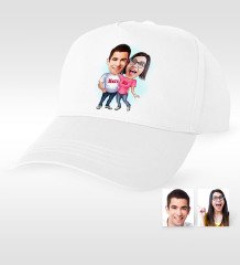 Kişiye Özel Sevgililer Karikatür Beyaz Şapka - 5