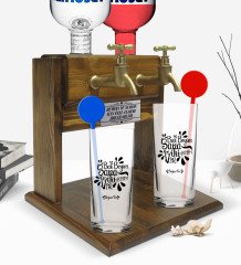 Kişiye Özel Renkli Baskılı Yeşilçam Replikleri Bak Beyim Tasarımlı İkili Vodka Bardağı ve Çift Musluklu Doğal Ahşap Vodka Standı-2