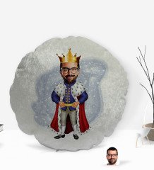 Kişiye Özel Kral Karikatürlü Yuvarlak Dekoratif Kırlent Yastık-1