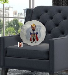 Kişiye Özel Kral Karikatürlü Yuvarlak Dekoratif Kırlent Yastık-1