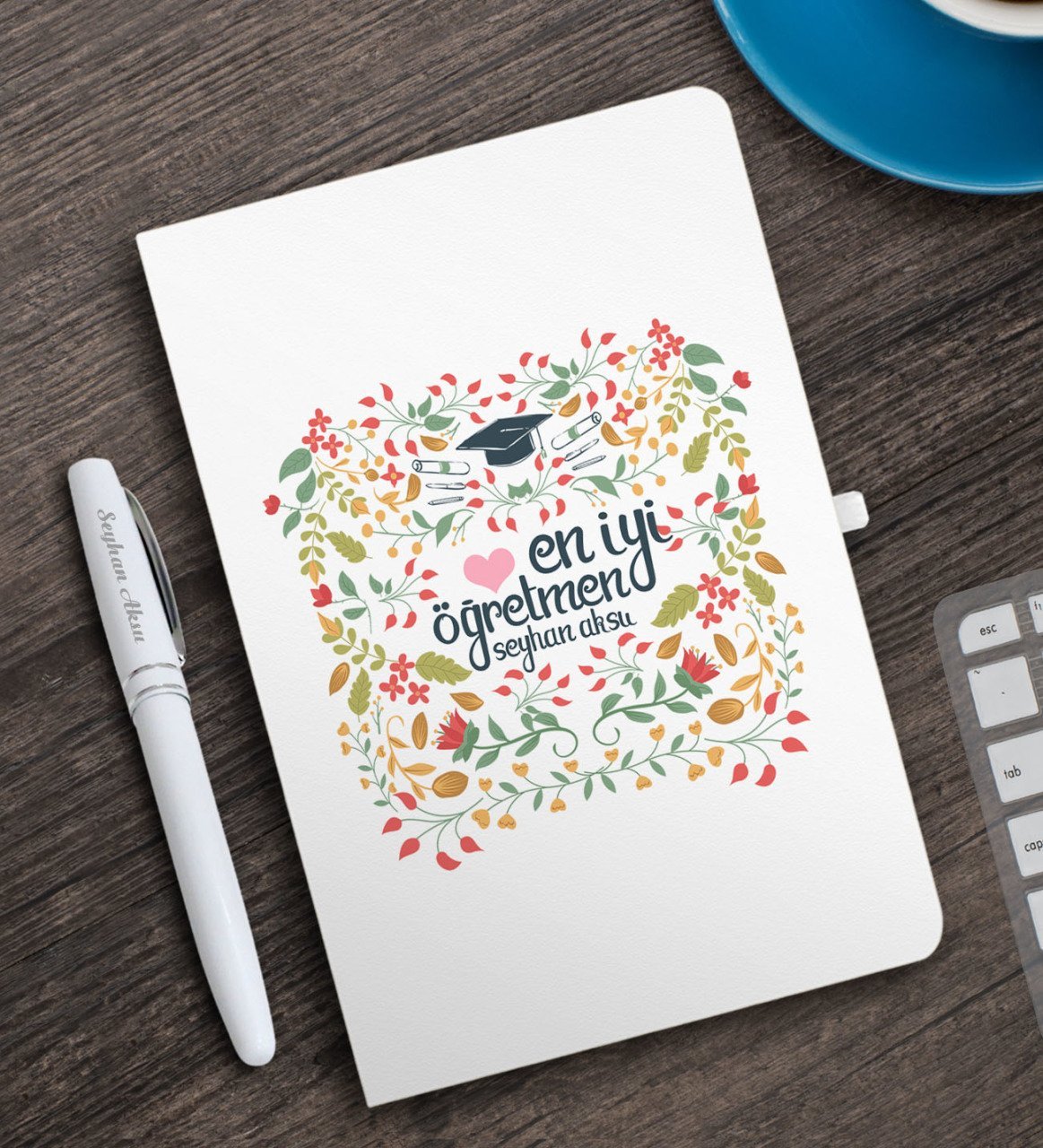 Kişiye Özel En İyi Öğretmen Beyaz Defter ve Kalem Hediye Seti-15