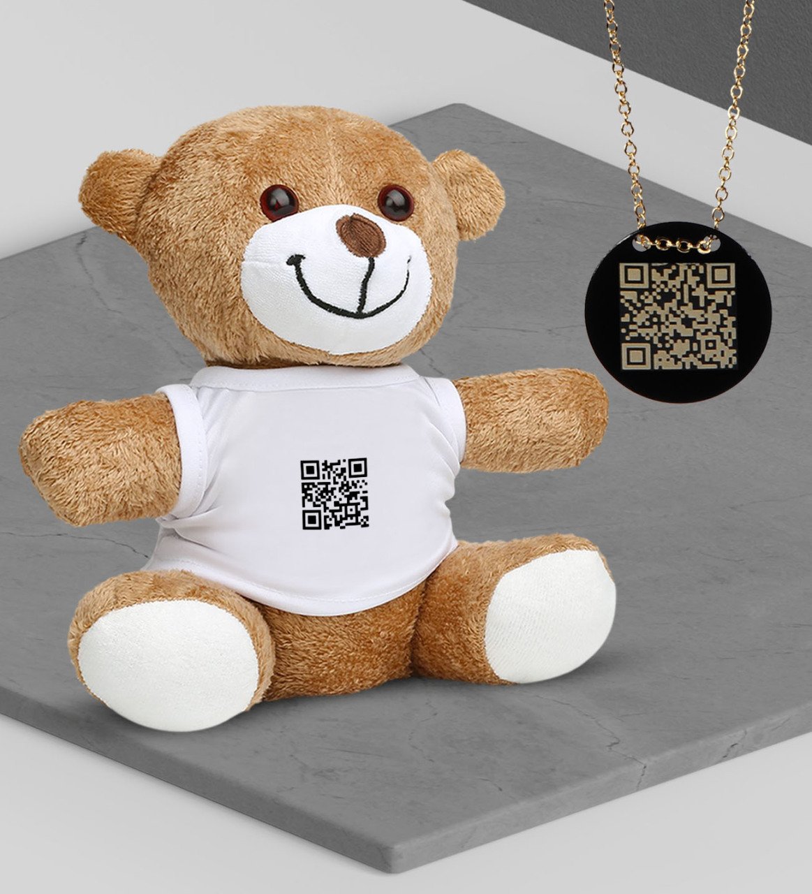 Kişiye Özel Videolu QR Kod Kolye Peluş Ayıcık Set