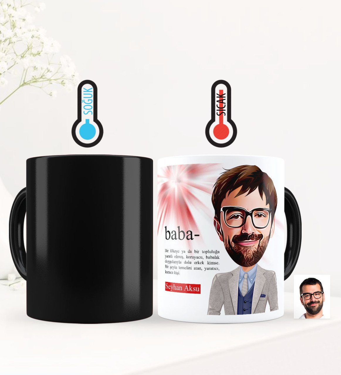 Kişiye Özel Baba Karikatürlü Sihirli Kupa Bardak