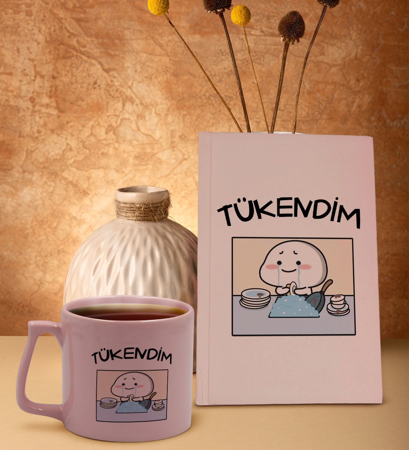 BK Gift Pudra Pembesi Sert Kapaklı Defter ve Middle Kupa Seti, Arkadaşa Hediye, Yeni İş Hediyesi, Doğum Günü Hediyesi-8