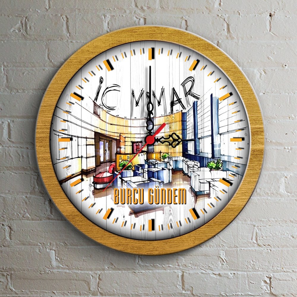 Kişiye Özel Mesleki İç Mimar Ahşap Duvar Saati - 2