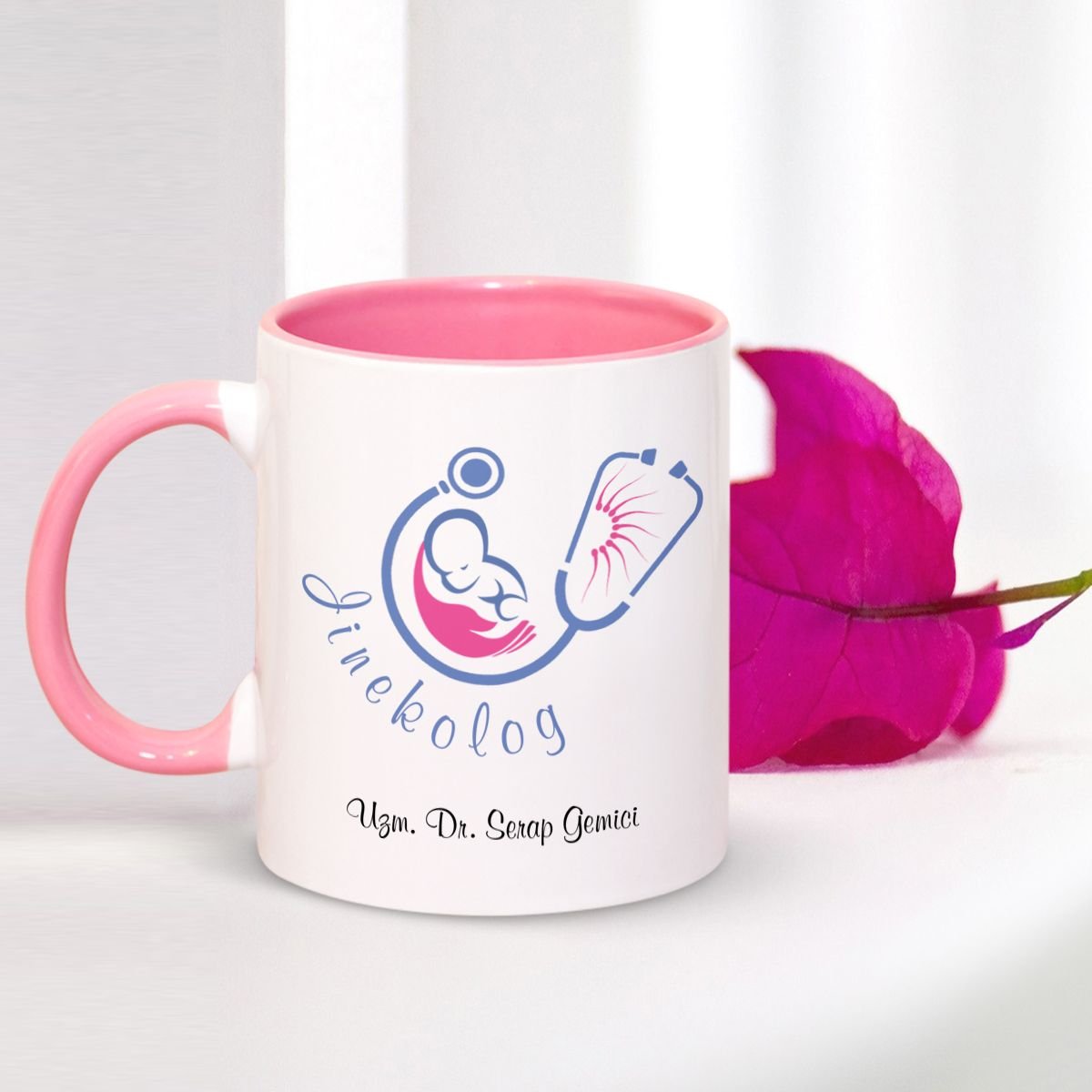 Kişiye Özel Mesleki Jinekolog Pembe Kupa Bardak - 002