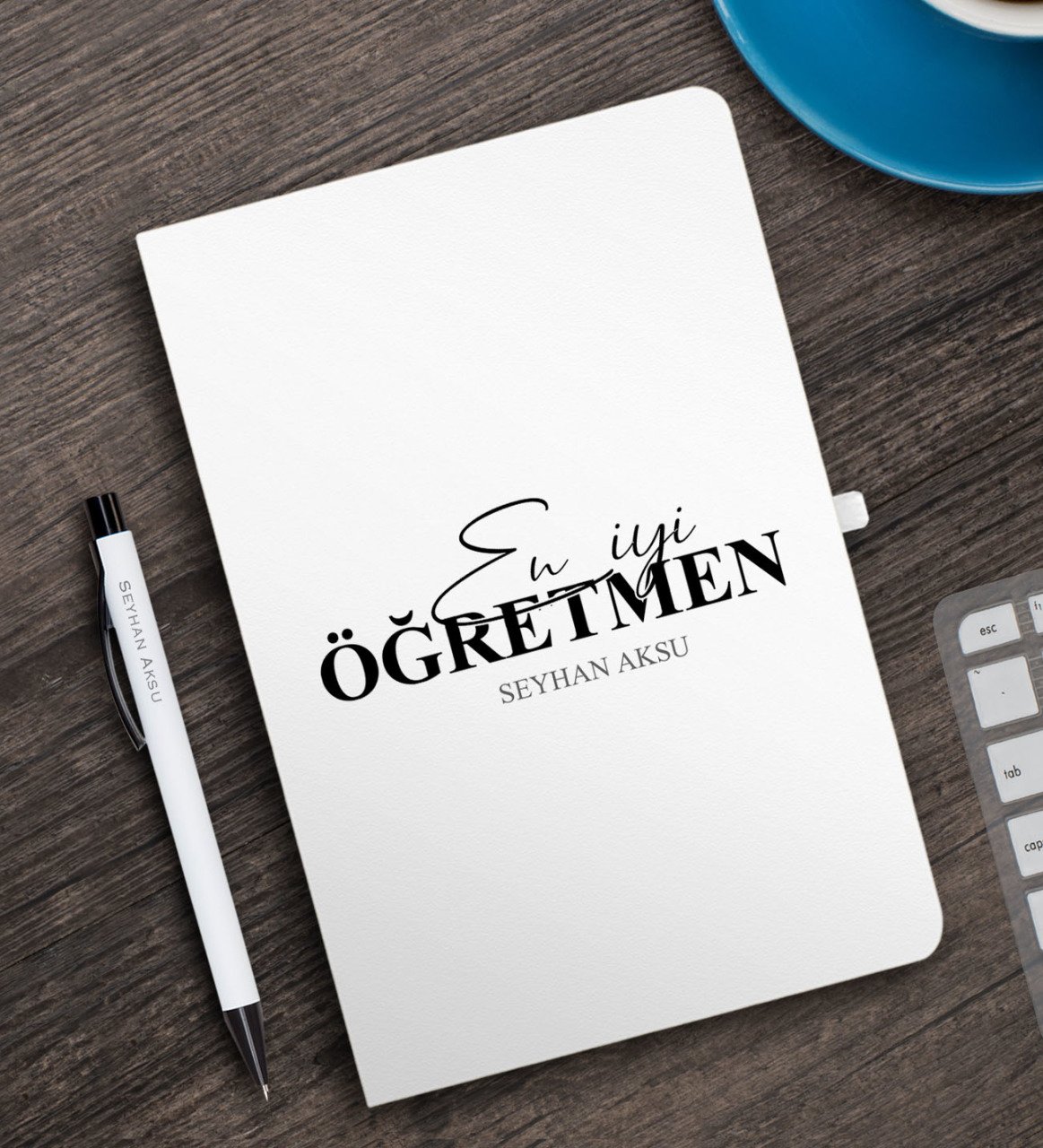 Kişiye Özel En İyi Öğretmen Beyaz Defter ve Kalem Hediye Seti-16