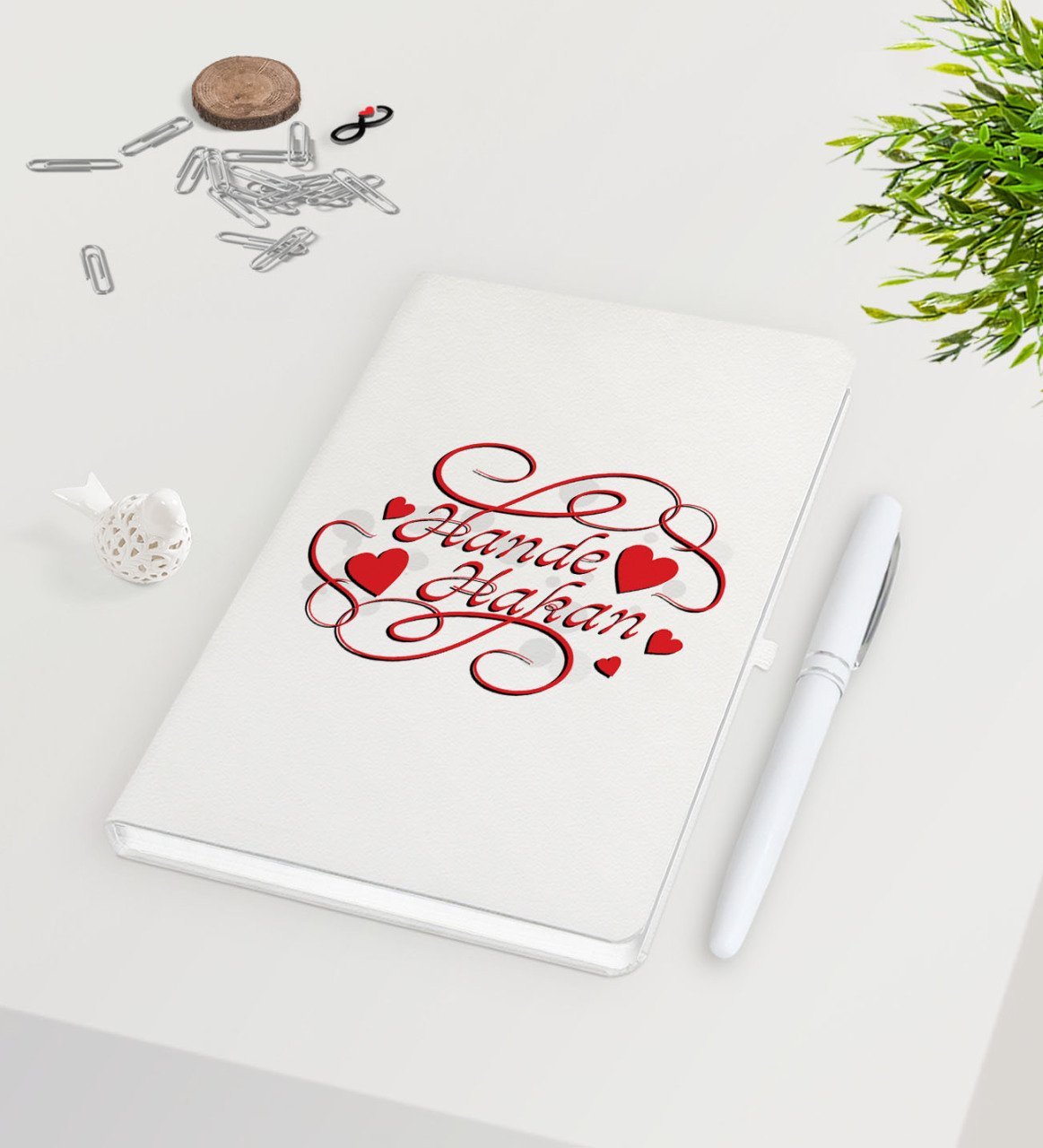 Kişiye Özel Sevgililer Günü Beyaz Defter Kalem Seti-5