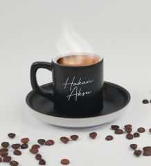 BK Gift Kişiye Özel İsimli Siyah Türk Kahvesi Fincanı&Metal Kalem Kartlık Cüzdan Hediye Seti, Sevgiliye Hediye, Arkadaşa Hediye, Doğum Günü Hediyesi