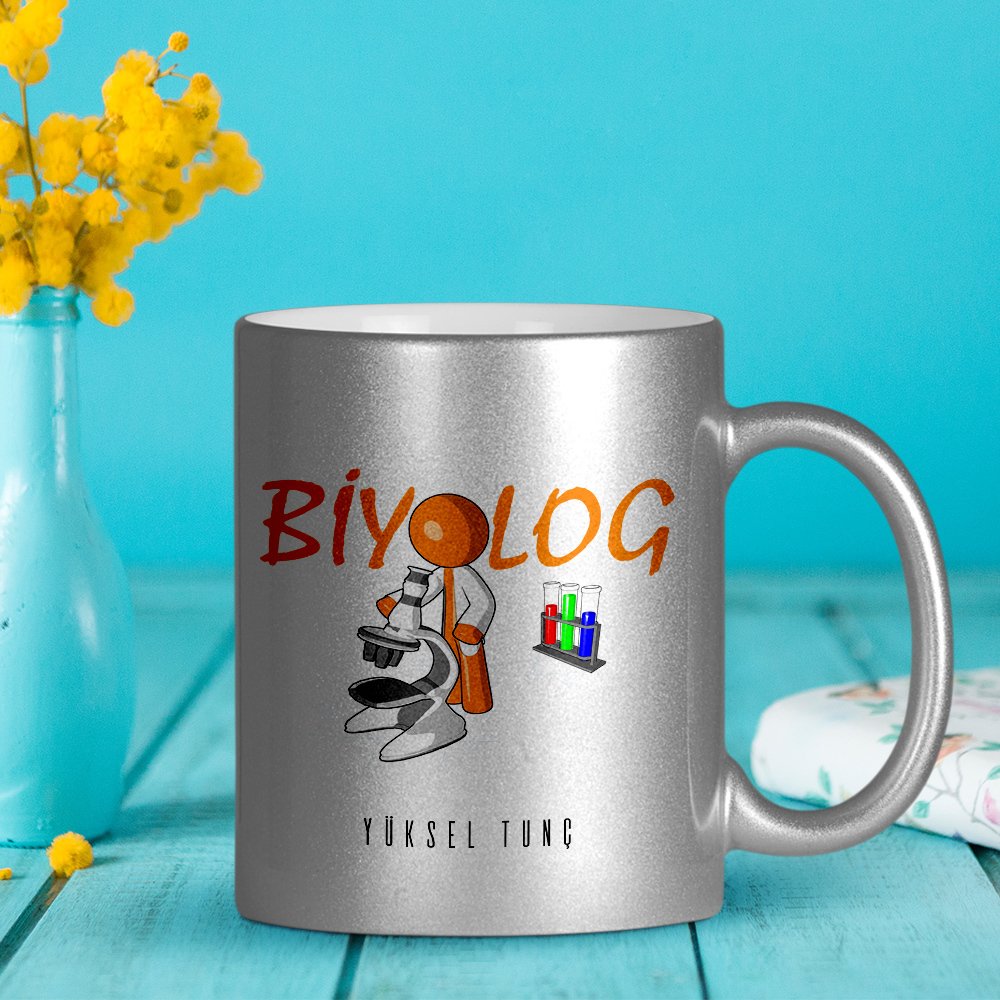 Kişiye Özel Mesleki Biyolog Gümüş Yaldızlı Kupa Bardak