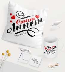 Kişiye Özel Canım Annem Beyaz Kupa Ayna Yastık Seti - 14