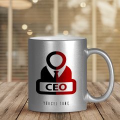 Kişiye Özel Mesleki CEO Gümüş Yaldızlı Kupa Bardak - 1