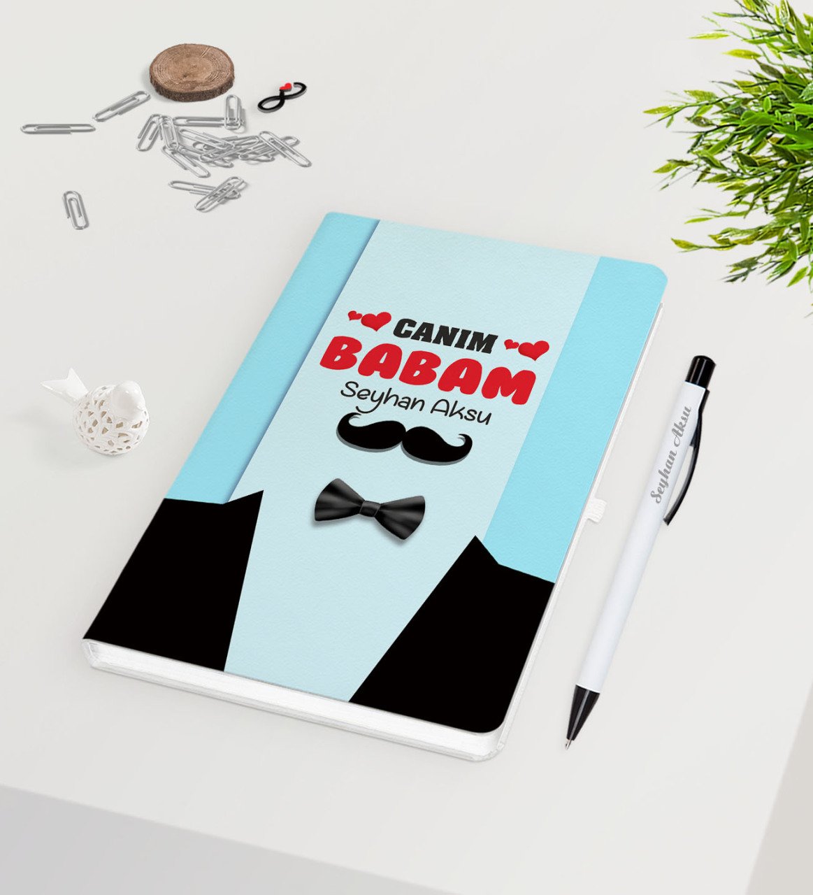 Kişiye Özel Canım Babam Tasarımlı Beyaz Defter Kalem Seti - Model 5