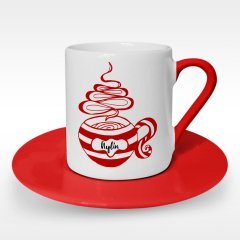 Kişiye Özel İsimli Kırmızı Türk Kahvesi Fincanı - 1