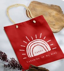 BK Gift Yaz Temalı Kırmızı Halat Saplı Kumaş Plaj Çantası -24, Baskılı Omuz Çantası, Alışveriş Çantası, Arkadaşa Hediye, Sevgiliye Hediye