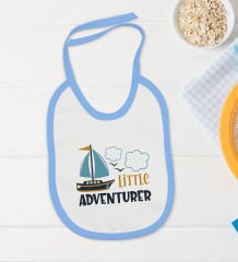 BK Kids Little Advanturer Tasarımlı Mavi Bebek Body Zıbın ve Mama Önlüğü Hediye Seti-1