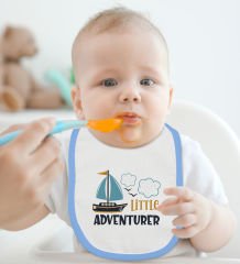 BK Kids Little Advanturer Tasarımlı Mavi Bebek Body Zıbın ve Mama Önlüğü Hediye Seti-1