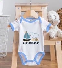 BK Kids Little Advanturer Tasarımlı Mavi Bebek Body Zıbın ve Mama Önlüğü Hediye Seti-1