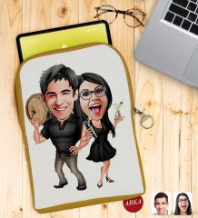 Kişiye Özel Sevgililer Karikatürlü Taşınabilir Koruyucu Tablet Kılıfı & Organizer Çanta - Sarı-18