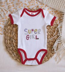 BK Kids Super Girl Tasarımlı Kırmızı Bebek Body Zıbın-1