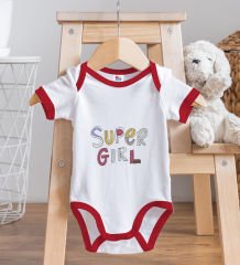 BK Kids Super Girl Tasarımlı Kırmızı Bebek Body Zıbın-1