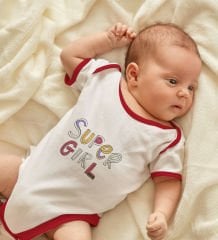 BK Kids Super Girl Tasarımlı Kırmızı Bebek Body Zıbın-1