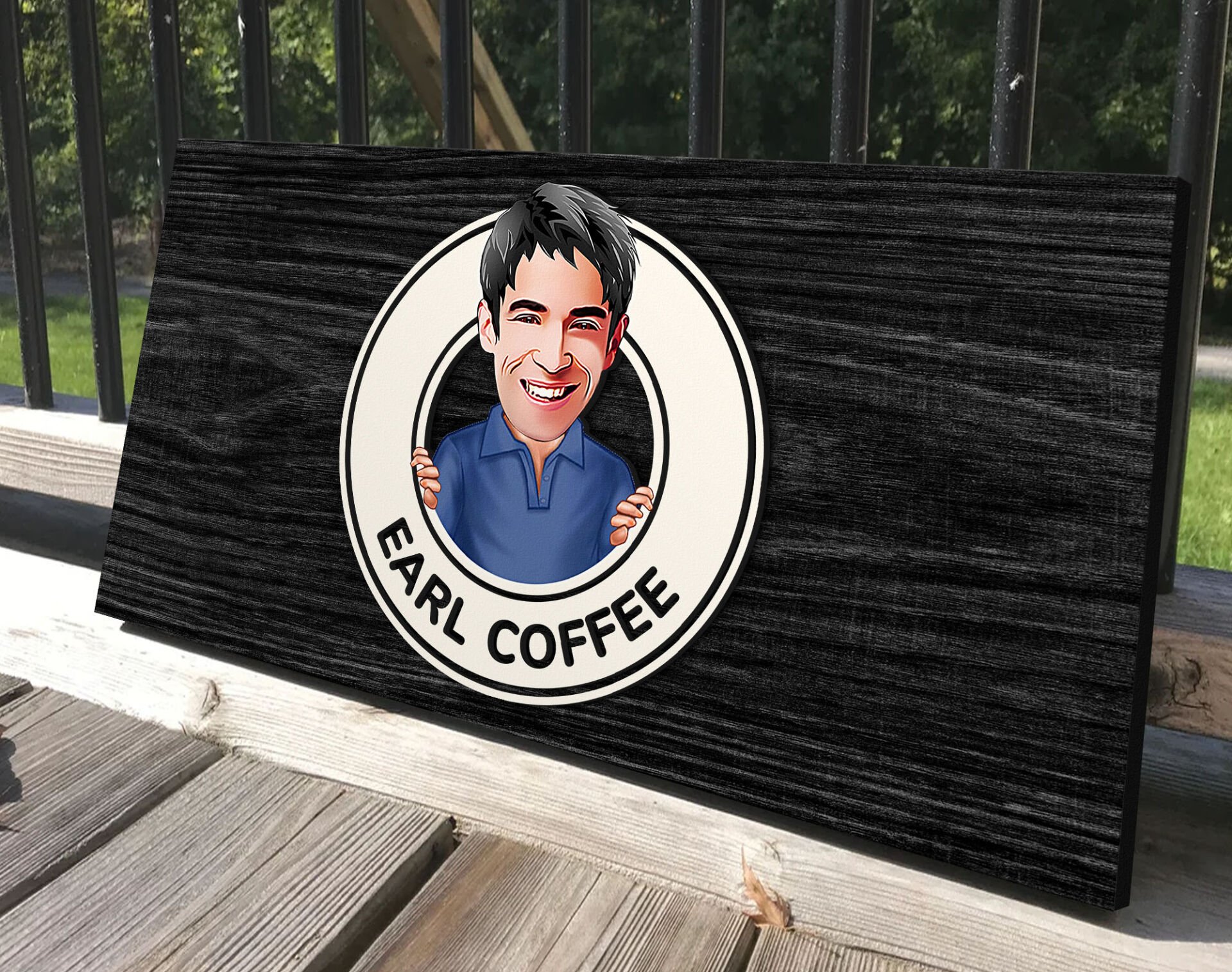 BK Gift Kişiye Özel Erkek Karikatürlü Antik Siyah (Ebony) Ahşap Tabela-01, Dekoratif Tabela, Rustik Ev Dekorasyonu, Duvar Dekoru