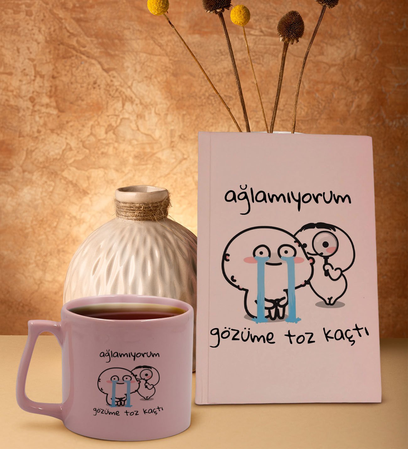 BK Gift Pudra Pembesi Sert Kapaklı Defter ve Middle Kupa Seti, Arkadaşa Hediye, Yeni İş Hediyesi, Doğum Günü Hediyesi-13