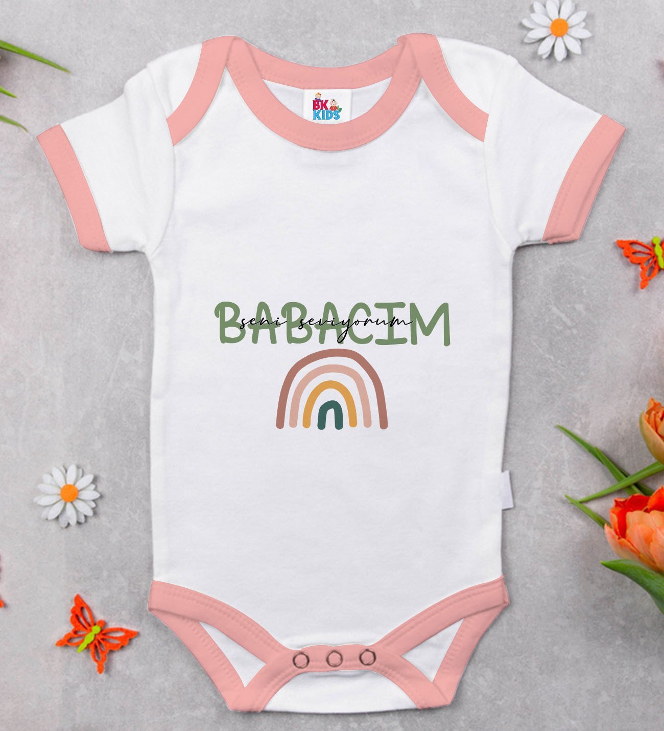 BK Kids İlk Babacım Tasarımlı Pembe Bebek Body Zıbın-1