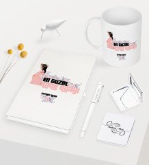 Kişiye Özel En Güzel Anne Adayı Beyaz Defter Kalem Kupa Ayna Seti - 2