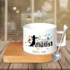 Kişiye Özel Mesleki Flütist Ahşap Altlıklı Seramik Fincan - 4