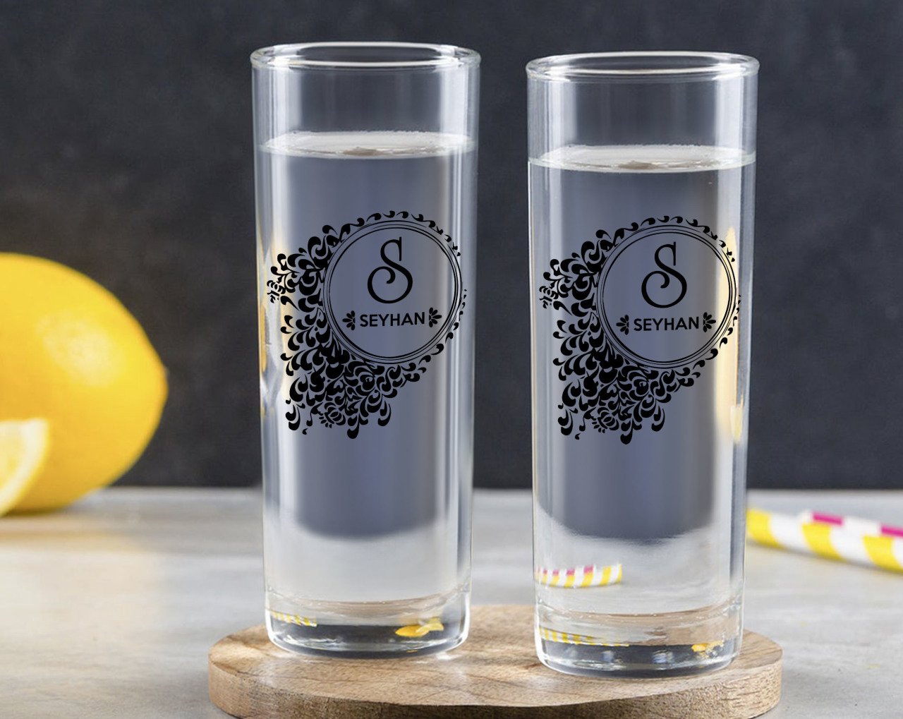 Kişiye Özel Renkli Baskılı İsimli İkili Vodka Bardağı-114