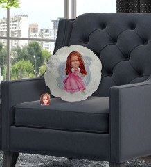 Kişiye Özel Prenses Karikatürlü Yuvarlak Dekoratif Kırlent Yastık-2