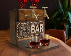BK Gift Kişiye Özel Kabartma İsimli ve Tarihli Çift Musluklu Doğal Ahşap İçki Standı-32, İçki Standı, Doğum Günü Hediyesi, Ev Hediyesi