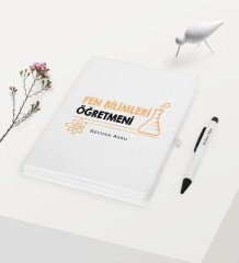 Kişiye Özel Fen Bilimleri Öğretmeni Temalı Beyaz Defter Kalem Hediye Seti - 4
