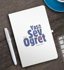Kişiye Özel Yaşa Sev Öğret Beyaz Defter ve Kalem Hediye Seti-2