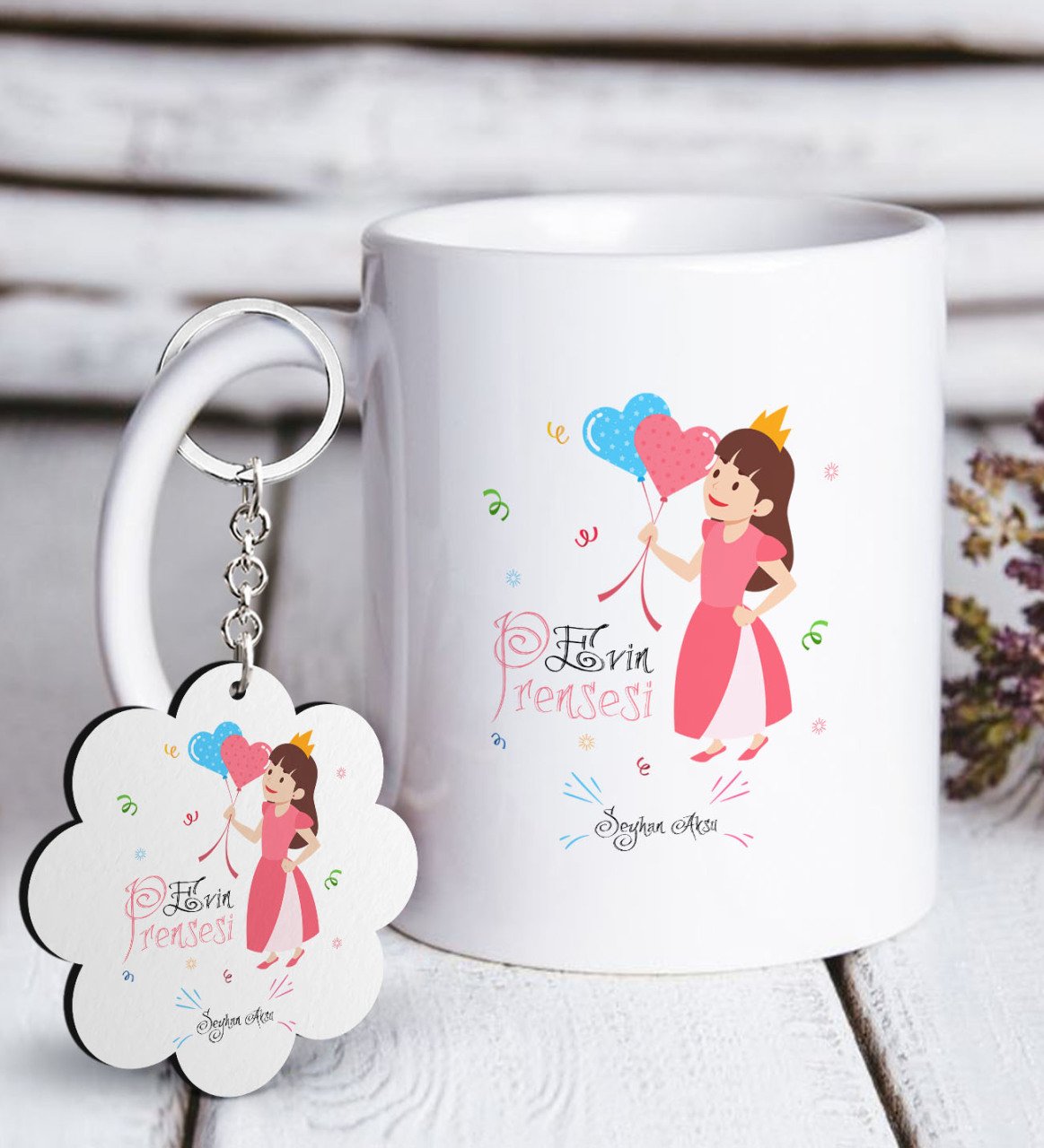 Kişiye Özel Evin Prensesi Beyaz Kupa ve Anahtarlık Hediye Seti-2